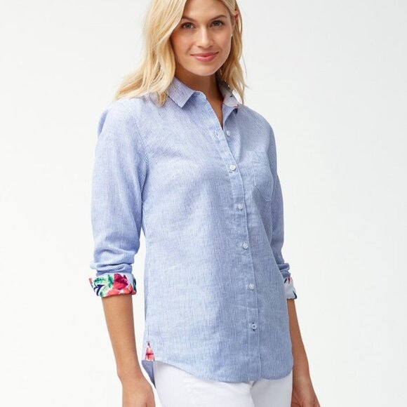 Tommy Bahama Pequeno Stripe Stretch-Linen Shirt XS - Picture 1 of 8